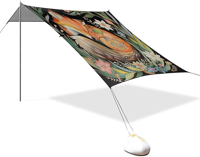 ALAZA Fox Grass Surrounded Wildflower Beach Tent Sun Shelter Portable Canopy Sunshade for Outdoor Camping Picnics Backyard Fun 10x9 ft