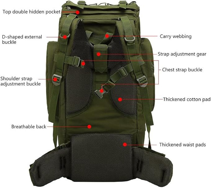 Tactical Backpack Military Molle Hiking 56-75L Hiking sports camouflage tactical outdoor hiking bag army green
