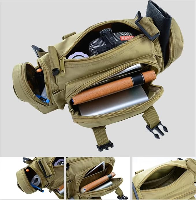 Multifunctional Outdoor Tactical Fanny Pack Waterproof 3P Duffel Waist Bag with Shoulder Strape MOLLE System Camera Bag Chest Pouch (Army Green)