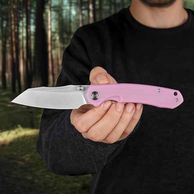 Folding Pocket Knife 3.35 14C28N Blade G10 Handle Liner Lock EDC Knife Small Pocket Knife for Men Sharp Pocket Knives Camping Hiking Hunting Survival Knives with Clip (Pink)