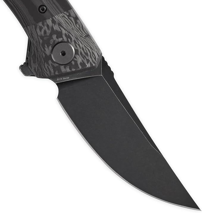 Petrified fish PFP05 Deepsea 3.66” Folding Knife K110 Steel Blade Carbon fiber Handle Flipper Liner Folding Knife for Outdoor. (Black Stonewashed)