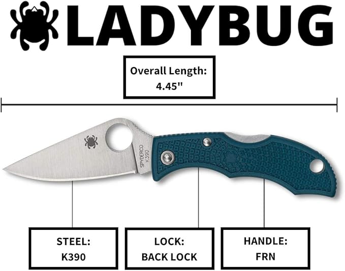 Spyderco Ladybug 3 Folding Pocket Knife with 1.9 K390 Steel Blade and FRN Handle - EDC Knife for Men and Women Perfect for Hunting Tactical Camping Survival Hiking - PlainEdge - LFP3K390