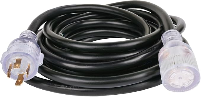 MaxWorks 80841 25-Foot Generator Extension Cord - 30 Amp 125/250V 10 Gauge 4-Prong Twist Lock (NEMA L14-30P to L14-30R) - Heavy Duty SJTW Weather-Resistant Power Cord for Transfer Switch ETL Listed