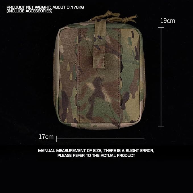 Tactical Camo IFAK Pouch MOLLE Medical Organizer with Elastic Storage Board Front Tool Slots and Rear Shear Pocket Attaches to Vest Belt or Backpack