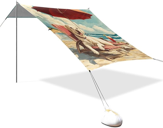 ALAZA Labrador on Vacation Umbrella Beach Tent Sun Shelter Portable Canopy Sunshade for Outdoor Camping Picnics Backyard Fun 10x9 ft