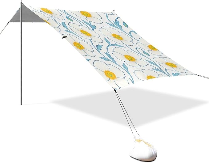 Beach Canopy with Windproof Ropes &amp Sandbags Beach Tent Sun Shade Sun Shelter for Camping Trips Fishing Backyard Fun or Picnics Flowers