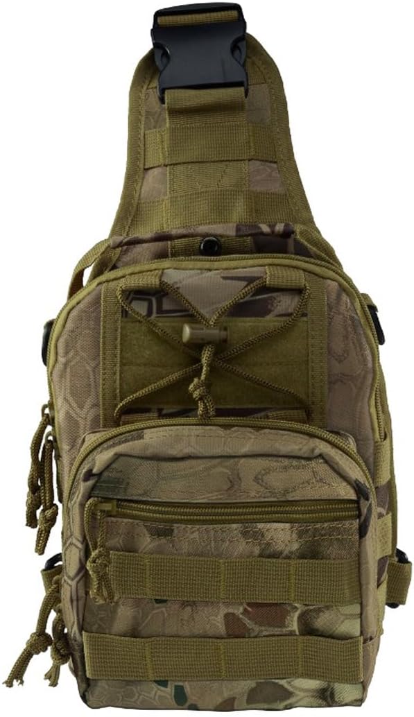 Tactical Sling Bag Pack Military Rover Shoulder Sling Backpack EDC Molle Assault Range Bag (Python Patterned Mud)