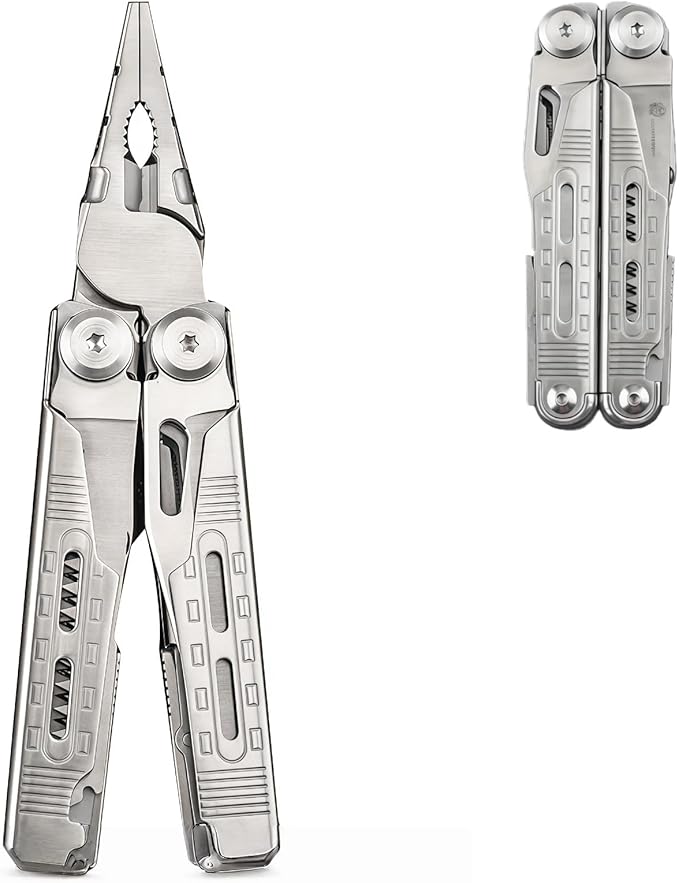 Multitool 12-in-1 Full-Size Lightweight EDC Multi-Purpose Pliers Nylon Bag Tactical Gear Camping Knives &amp Tools Gift Ideas for Men Gifts for Hunters Men who have Everything (Silver)