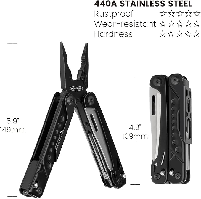 Multitool 20-in-1 Stainless Steel Multi Tools Pliers with Nylon Sheath Safe Locking Professional Multi-Tool for Survival Camping and Hunting Black
