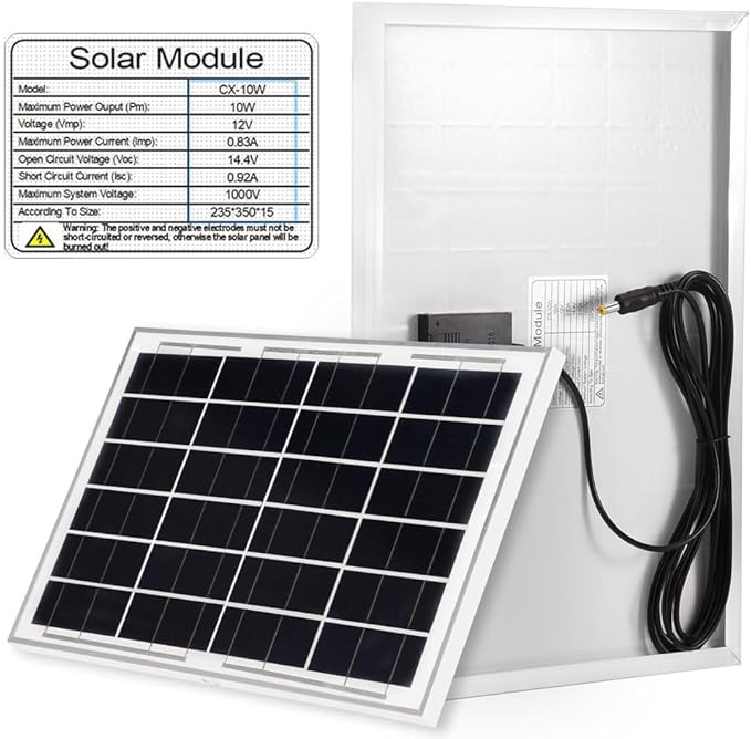 12V Solar Panel with 6 Optional Adapter Plugs10W Solar Panel Battery Charger Portable for Vehicle Gate Opener Electrical Fence Chicken Coop Lawn Tractor Boat