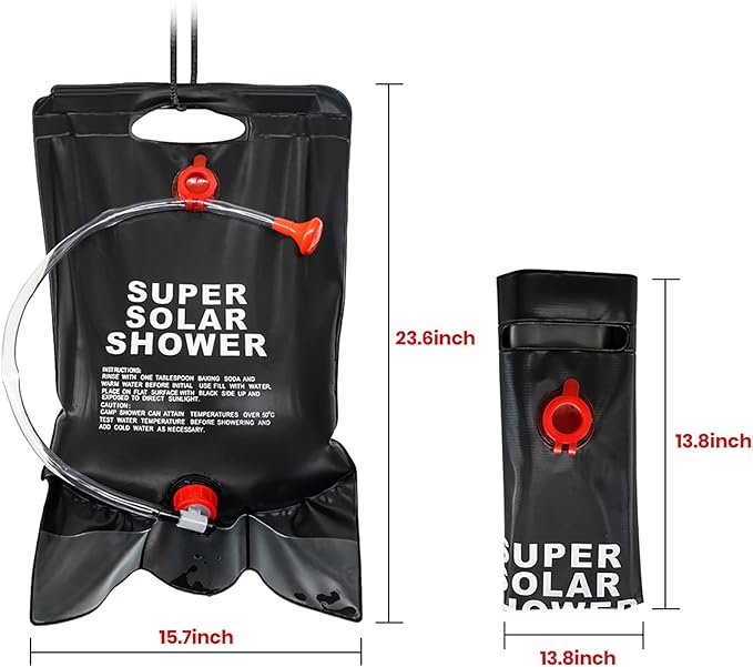 20L Portable Shower Bag with Switch Hose and Plastic Head Large Capacity Solar Water Storage for Camping Outdoor Hiking Picnic
