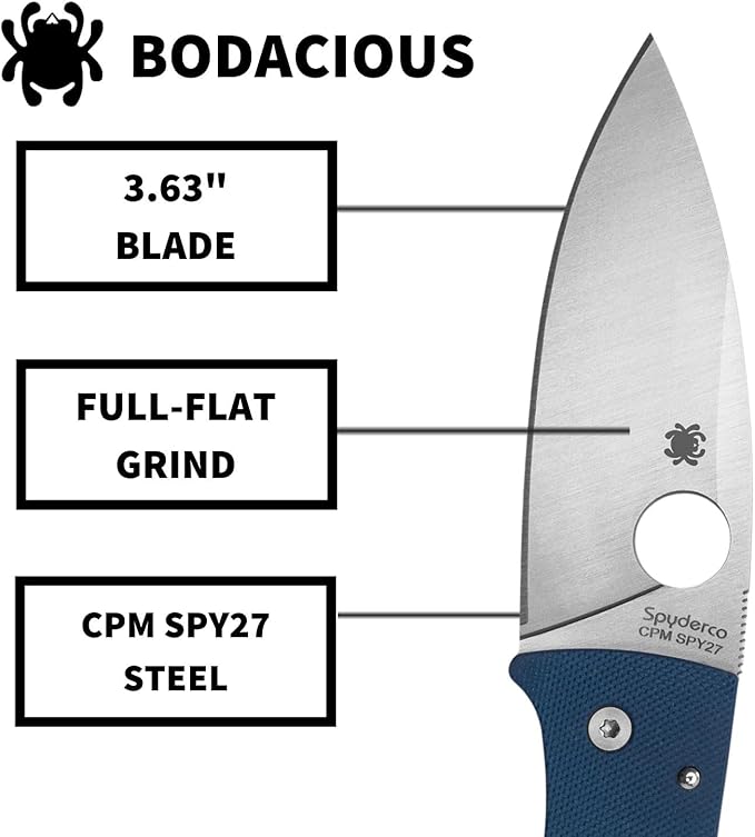 Spyderco Bodacious Folding Pocket Knife with 3.6 CPM SPY27 Steel Blade and G-10 Handle - EDC Knife for Men and Women Perfect for Hunting Tactical Camping Survival Hiking - PlainEdge - C263GPCBL