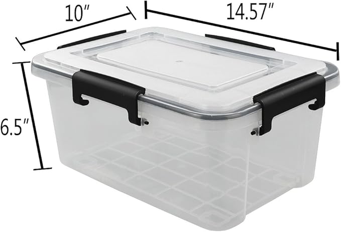 6-Pack 12 Qt Plastic Storage Box with Gasket Seal Lid Durable Moving Containers with Tight Latch Weather Proof Tote Bin Clear/Black