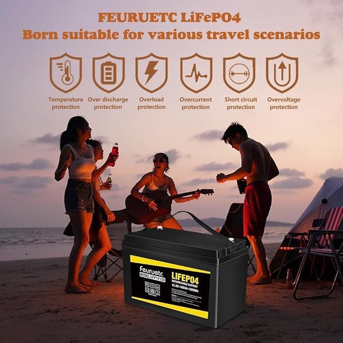 12V 100Ah LiFePO4 Battery - Small RV Battery with 100A BMS 15000+ Deep Cycles Solar Energy Storage Lithium Phosphate Batteries for Home Motor Travel Trailer Camping Off-Grid Power