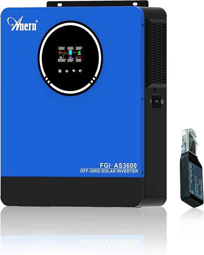 3600W Solar Inverter All in One 24VDC to 110VAC Pure Sine Wave PV Power Converter Built-in 120A MPPT Controller Dual AC Outputs 4200W Max PV Input Support Battery-Less