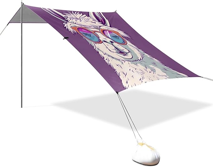 ALAZA Funny Llama Sunglasses Beach Tent Sun Shelter UPF50+ Protection Beach Shade Canopy w/ 4 Sandbags for Outdoor Camping Fishing Backyard Fun Picnic 10x9 ft