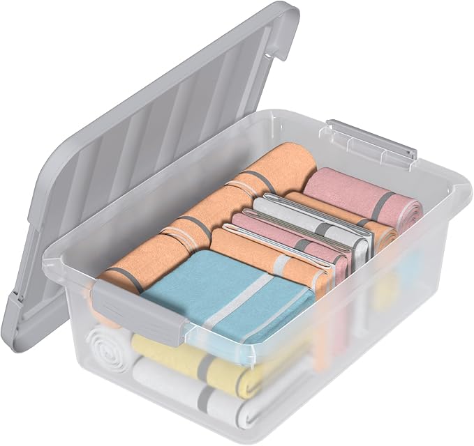 Clear Storage Bin with Lid Plastic Stackable Container Organizer Medium-14 Quart Grey 2 Pack