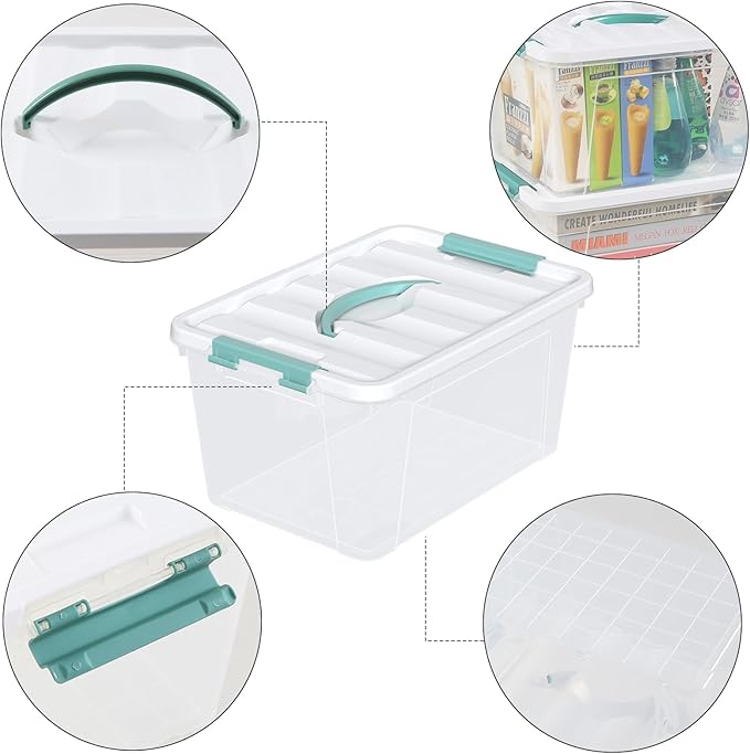 14 Quart Latching Storage Box with Lids/Handles Plastic Clear Storage Totes Set of 6