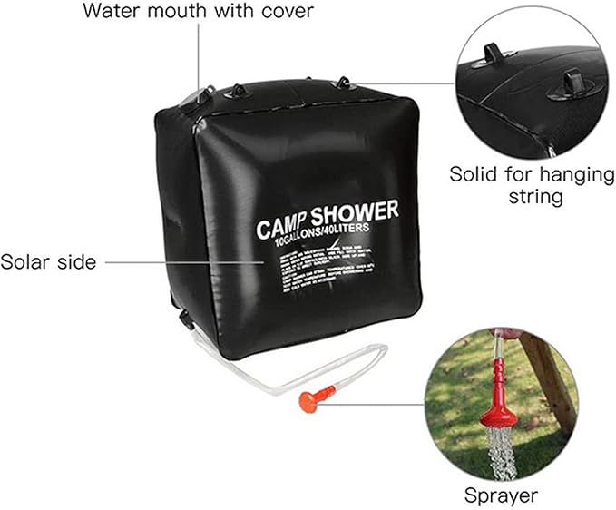 40L Solar Shower oor Cam Shower Solar Heated with Head 10 Gns L Capacity for Hiking Travel Beach Made of
