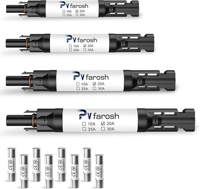 20A Solar Fuse Holder Connector IP68 Waterproof 1000V in-line Solar Fuse Holder Male and Female Connector Waterproof in-Line Solar Fuse Holder (20A 4PCS)