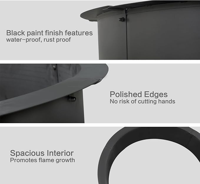 SoulMate Outdoor 35-Inch Outer/31-Inch Inner Fire Pit RingDuty Solid Metal Steel Round Firepit Rim Insert for DIY Fire Pits Outdoor Above or In-Ground Camping Garden Patio Backyard.