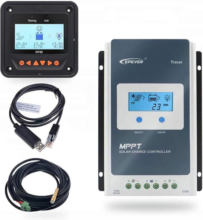 EPEVER 30A MPPT Solar Charge Controller 12/24V DC Tracer-an Series Charge Controller with MT52 Remote Meter &ampTemperature Sensor &ampRS485 Cable fit for Lithium Sealed AGM Battery Negative Groun