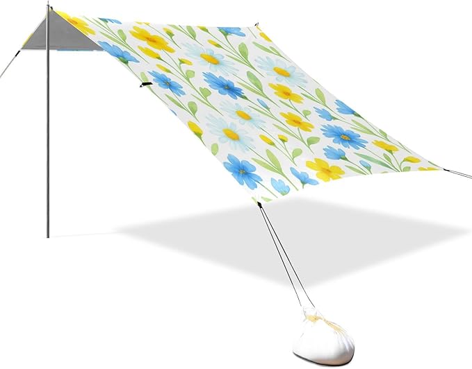 Beach Canopy with Windproof Ropes &amp Sandbags Beach Tent Sun Shade Sun Shelter for Camping Trips Fishing Backyard Fun or Picnics Wildflowers