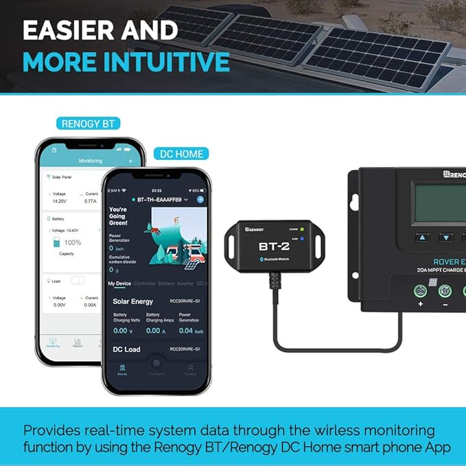 Renogy BT-2 Bluetooth Module RJ45 Communication Port Wirelessly Monitor Real-time Insight Precise Control Compatible Solar Charge Controllers Battery Charger Inverter BT-2 RS485