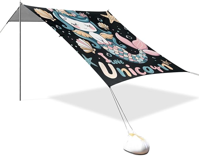 ALAZA Cute Unicorn Mermaid Beach Tent Sun Shelter Portable Canopy Sunshade for Outdoor Camping Picnics Backyard Fun 10x9 ft