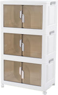 Kozyard Foldable Storage Bins with Lids Stackable Storage Bins with Doors and Wheels Magnetic Dual-Opening Doors Storage Containers for Bedroom Living Room Closet Laundry (White-3Pack)