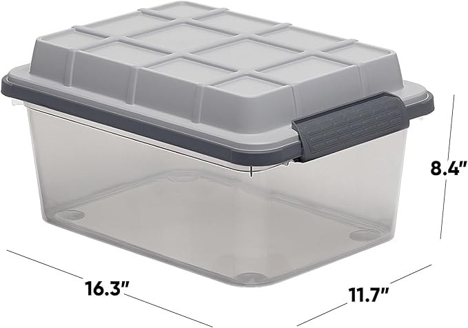 Curver Set of 3 Small Latch PRO 17QT Heavy Duty Water Resistant Plastic Organization and Storage Box with Extra Capacity Latching Lid Transparent Grey