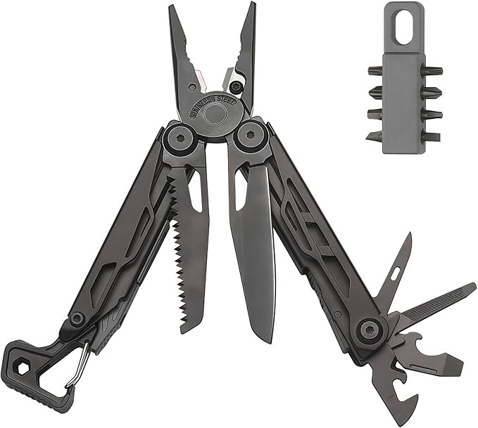 Multitool 25-in-1 Full-Size Lightweight EDC Camping Knives &amp Tools Multi-Purpose Pliers Folding Knife Outdoor Survival Gear Men Gift Ideas Gifts for Hunters Men who have Everything (Black）