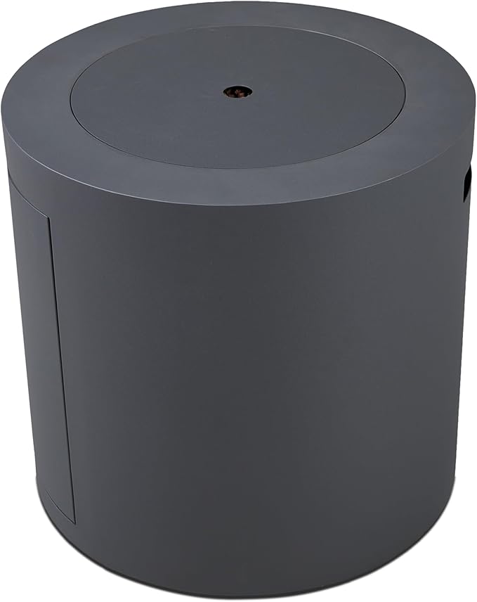 Real Flame Aegean 24 Round Propane Gas Fire Pit Table with Hidden Tank 50000 BTU Powder-Coated Steel Push-Button Ignition Lava Rock Storage Cover Stainless Steel Burner with Lid - Wthrd Slate