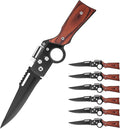 AK47 Style Tactical Folding Pocket Knife（Black） 6-Pack – Bulk Set with LED Light Wood Handle Laser Engraving Ready Best Man Gifts Outdoor Camping Hiking Gear for Groups (6)