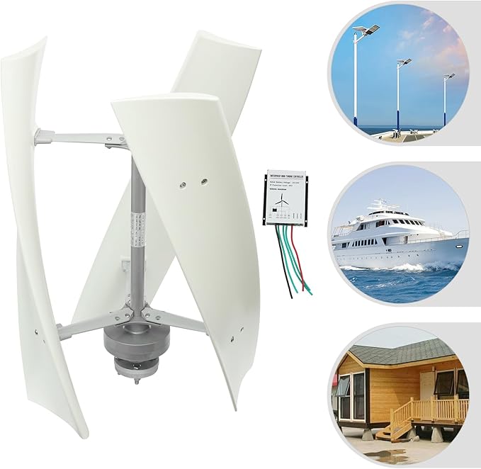 100W Vertical Axis Wind Turbine Generator Permanent Magnet Generator with Intelligent Controller Low Noise Helical Design Windmill for Home Boats Street Lighting (12V100WStyle 4 White)