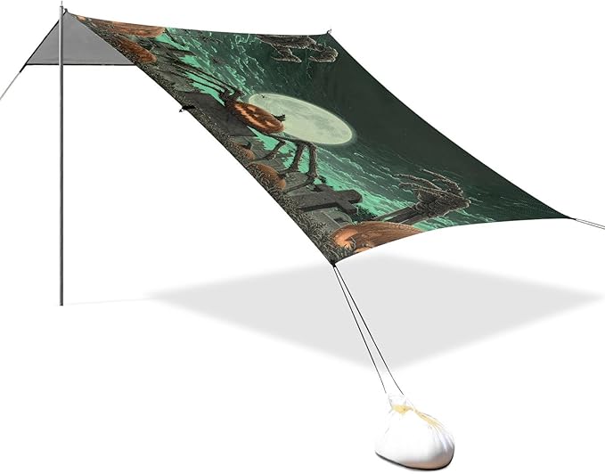 ALAZA Pumpkin Mummy Halloween Beach Tent Sun Shelter UPF50+ Protection Beach Shade Canopy w/ 4 Sandbags for Outdoor Camping Fishing Backyard Fun Picnic 10x9 ft