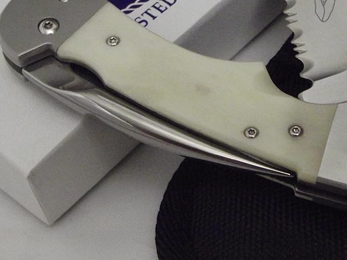 Myerchin AF300P Gen 2 Captain Pro Rigging Knife &amp Marlin Spike - White Bone Handle - Captain’s Bundle with Outdoor Merchants Safety Leather Lanyard - German Marine Stainless Steel Sailing Tool
