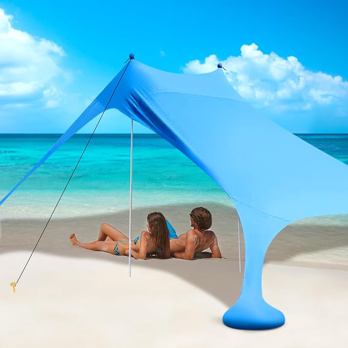 Beach Tent Shade Canopy with UPF50+ Protection Sun Shelter Umbrella Portable Camping Tents with Sandbags Poles and Ground Pegs and Anti-Wind Ropes for Beach Outdoor Camping Backyard Picnics 7.5X7.5Ft