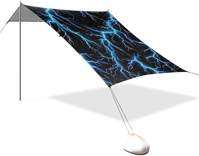 ALAZA Light Blue Glowing Lightning Pattern Beach Tent Sun Shelter Portable Canopy Sunshade for Outdoor Camping Picnics Backyard Fun 10x9 ft