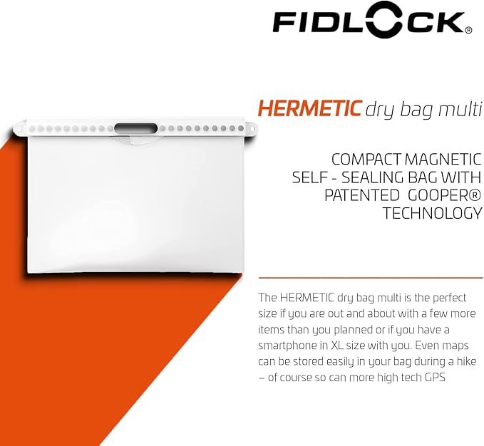 FIDLOCK Hermetic Dry Bag Flexible Magnetic Self-Sealing Bag for Cellphone | 100% Water &amp Sand Proof | Practical Size with a Large Opening | Lanyard Included | Multi | White