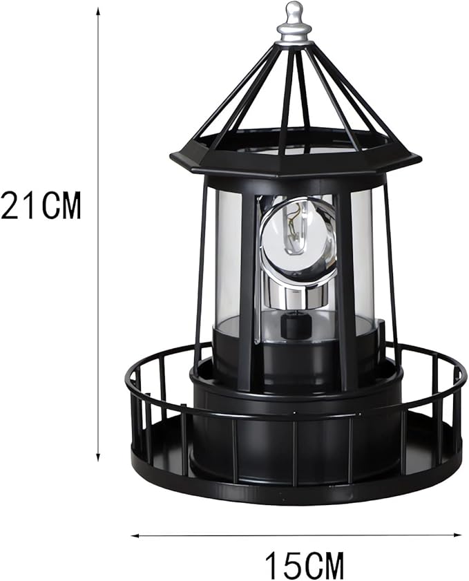 Solar Lighthouse Rotating Light - 360 Degree Light Houses Lamp For Yard IP65 Waterproof Durable Lighthouse Lamps Towers Statue Lights For Outdoor Garden Pathway Patio (Black -Large - Style B)