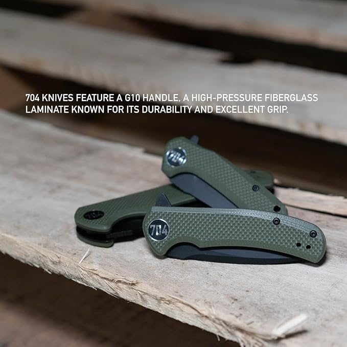 704 Gear Urban Ranger EDC Folding Pocket Knife | Full Size 3.74 Blade D2 Steel G10 Handle Reversible Pocket Clip | Olive Drab Green