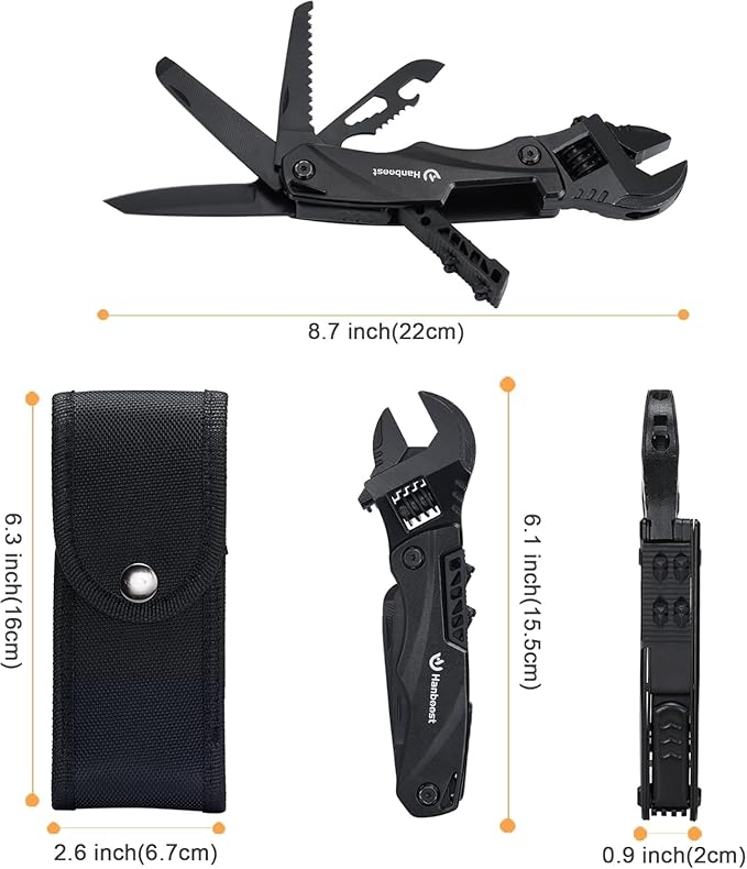 Hanboost Multi-Functional Wrench Set 12-in-1 &amp 19-in-1 EDC Pocket Tool for Outdoor Camping Cycling DIY Repairs – Compact Stainless Steel Multifunction Wrench (12-in-1)