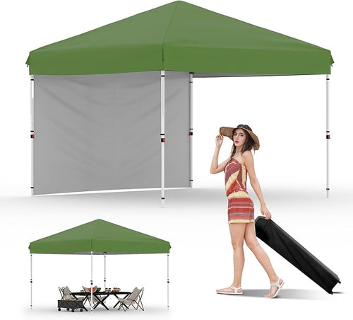 10 X 10ft Pop-Up Canopy Foldable Outdoor Sunshade Shelter One-Push Setup Tent for Events Parties Camping and Commercial Use. Instant Setup Tent Shelter with 1 Removable Sidewalls+ Green
