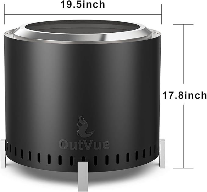 OutVue 19.5 inch Stainless Steel Smokeless Fire Pit Outdoor Smokeless Firepit with Tote Bag&ampFire Poker Wood Burning Fire Pits for Camping Bonfire Low Smoke Firepit for Outside (Vertical Hole)