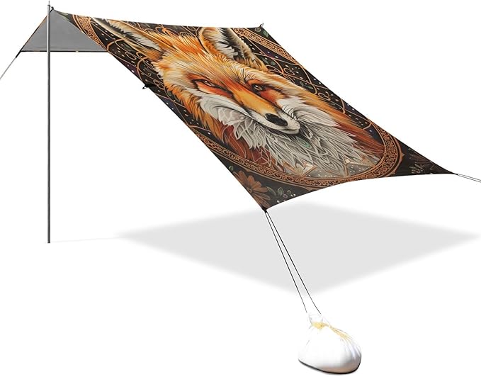 ALAZA Fox Mandala Beach Tent Sun Shelter Portable Canopy Sunshade for Outdoor Camping Picnics Backyard Fun 10x9 ft