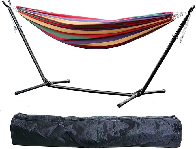 Talent Star Camping HammockBasics Double Hammock with Space Saving Metal Stand Indoor Hammock Stand with Carrying Bag Portable Hammock for Patio Backyard Porch Outdoor and Indoor Use Red