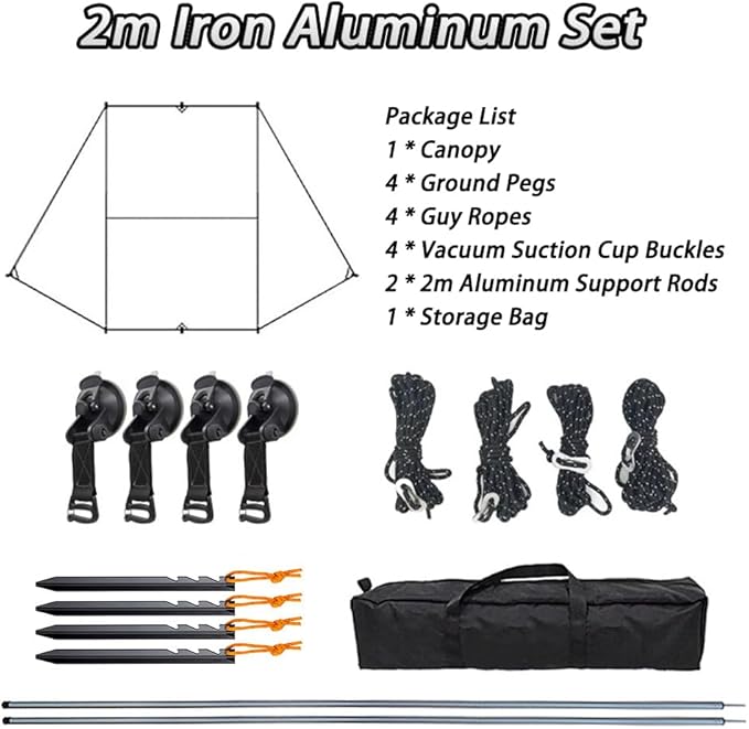 Car Side Awning Tent for Mitsubishi Outlander 2010-2025 SUV 7-Seater Oxford Fabric Camping Vehicle Side Sun Shelter Portable Tailgate ShelterBlack-2m Aluminum Rod Set