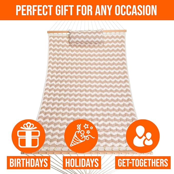 Castaway Living Large Beige Chevron Quilted Polyester Hammock – 11.5 ft. x 52 in. 350 lb Capacity Pillow Storage Bag Extension Chains &amp Tree Hooks – Outdoor Comfort &amp Style