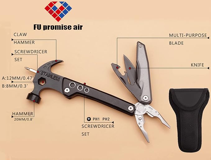 Stainless Steel Multipurpose Tool Kit Portable &amp Heavy Duty Light Weight &amp Durable Pocket Multi Tool Kit Suitable as Camping Multitool Emergency Pocket Tools